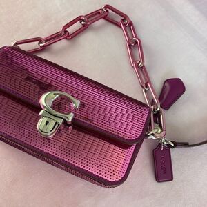 COACH Studio Baguette Shiny Sequin Dark Magenta Shoulder Crossbody Bag